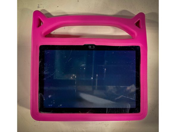 Using the tablet, press the power button on the right side to turn it on. Then swipe up on the screen to unlock.