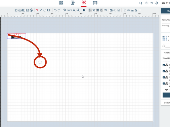 You will see your design on a white grid. There will be a black crosshair somewhere on that field.