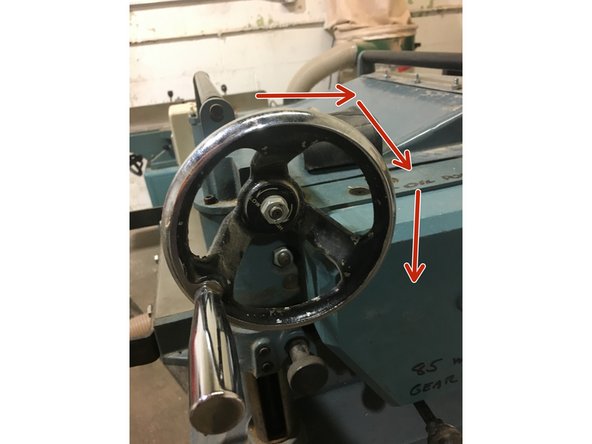 Slowly turn the table height crank clockwise until the board begins to move into the machine.