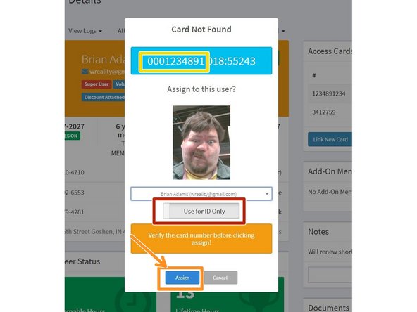 Verify that the card number scanned matches the card number displayed