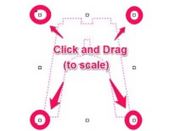 To SCALE your path, click and drag one of the four unfilled  squares in the CORNERS of your path.