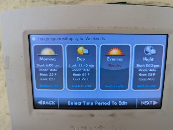 The initial default settings are shown for Mon-Wed, Thu and Fri, Sat and Sun.
