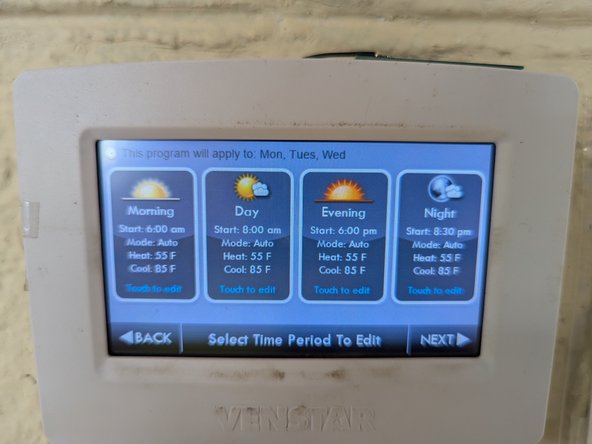 The initial default settings are shown for Mon-Wed, Thu and Fri, Sat and Sun.