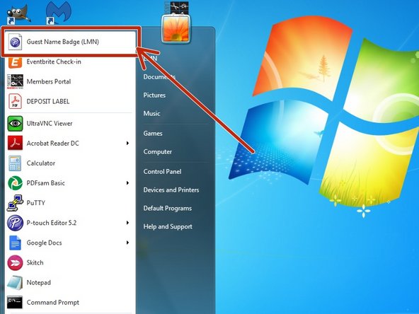 At the top of the Start Menu on the PC, click on &quot;Guest Name Badge&quot;