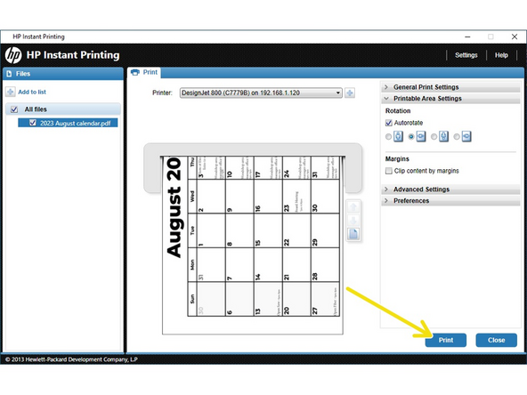 Click "Print". The file will be sent to the printer. The printer takes a while to process complicated or large images. It will start eventually.