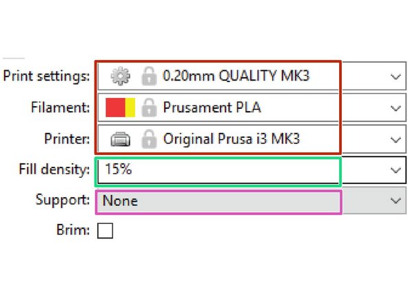 Ensure the Print Settings, Filament, and Printer dropdown menus match the picture shown.