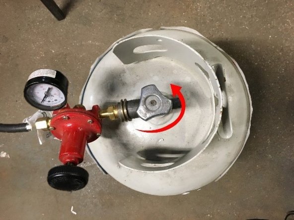 Turn on propane by turning the propane main valve counter clockwise 1/4 turn.