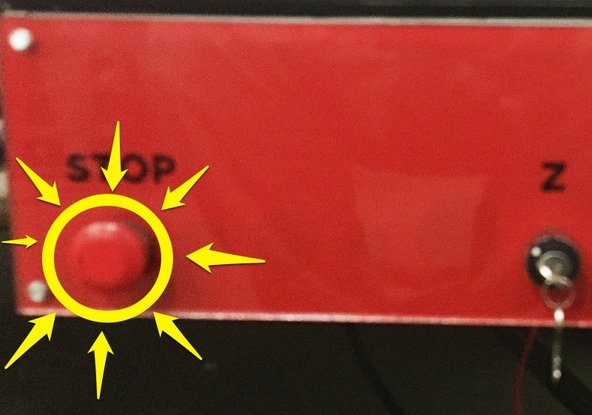 Push the red STOP button on the control panel to shutdown the machine.