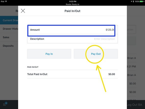 Enter the amount of the CASH transactions in the amount box.