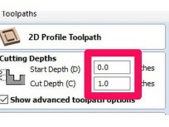 Enter the “Start Depth” and the “Cut Depth” for your profile.