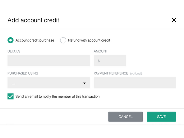 In Hello Club, click Finance, then click $ Add Account Credit.