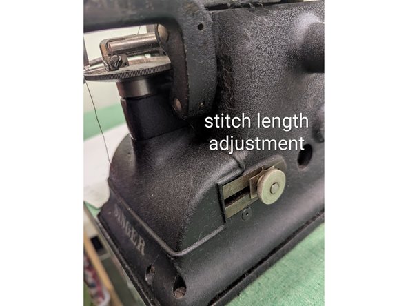 There is a dial for adjusting stitch length. turn it towards you for shorter stitches, away from you for longer stitches.