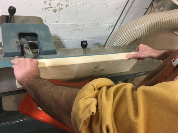 Begin feeding the material from infeed to outfeed (right to left) across the jointer.