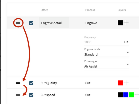 If your job has multiple layers,  the layers will be cut in the order they are displayed in the work panel.