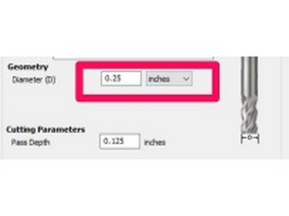 Check that the Diameter of your tool is correct and adjust as  needed.