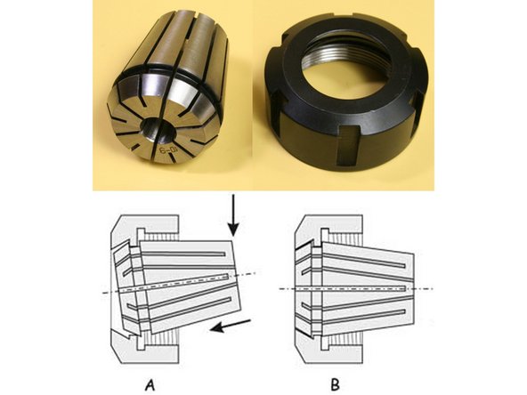 Install the collet  into the nut by inserting it at an angle and pushing until the collet clicks into place.