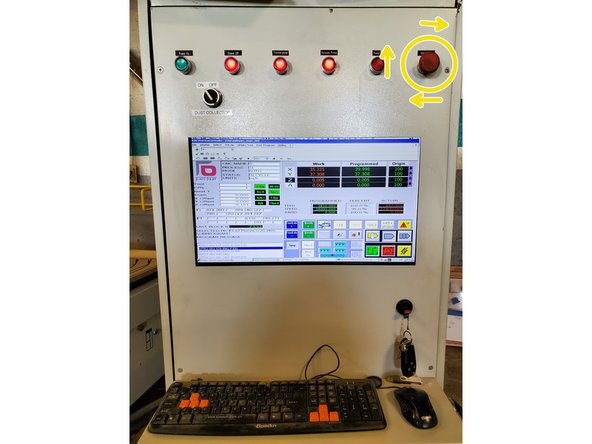 Release the controller E-Stop button by twisting clockwise.