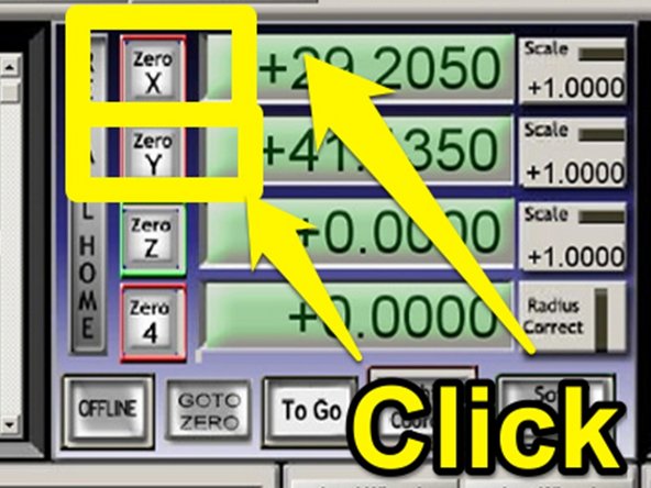 Once the machine is positioned correctly over your X-Y origin, click the X and Y axis buttons to zero the axis.