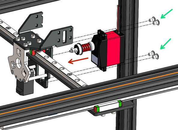 Install the servo mechanism that you built in the previous step onto the Tool Carriage.