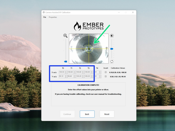 It's important when calibrating the remaining heads that the camera is not moved.