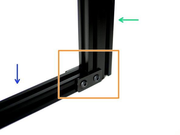 Use the steel extrusion brackets to fix together the 2040 x 500mm and 2020 x 360mm beams.
