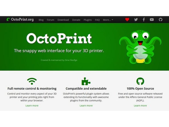 More information on the OctoPrint interface can be found at http://octoprint.org
