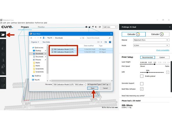 Load the included DSE Calibration Model model into CURA.