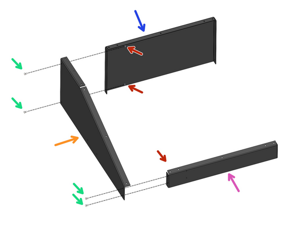 Begin by assembling the three roof panels as shown.