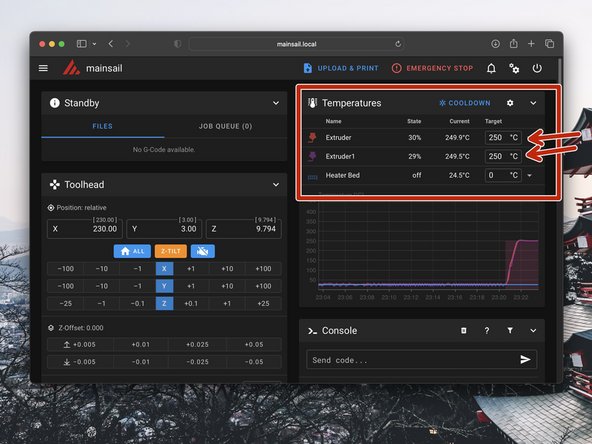 Set the Hotends to 250C.