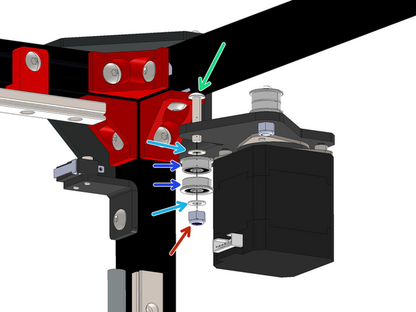 Install the second Idler stack to the rear right motor bracket as shown.