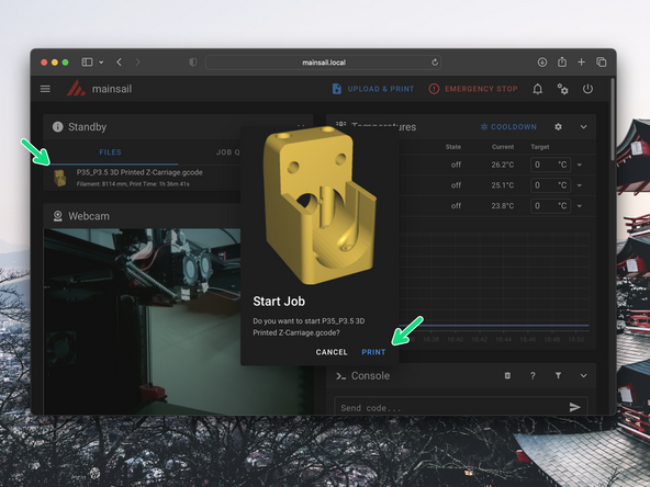 In your browser at mainsail.local the gcode file should appear and be ready for printing.