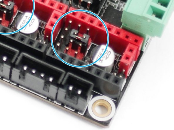 You will need to pull the other jumpers out, so you have just one connected at each stepper location, as shown.