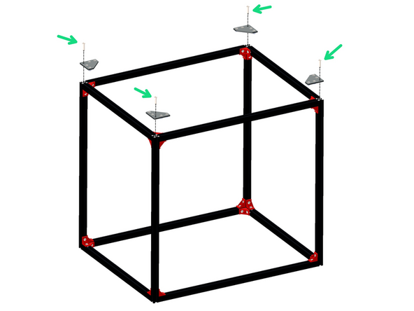 Fix the top brackets (these are the ones with 6mm holes in the corners) to the top side of the frame as shown.