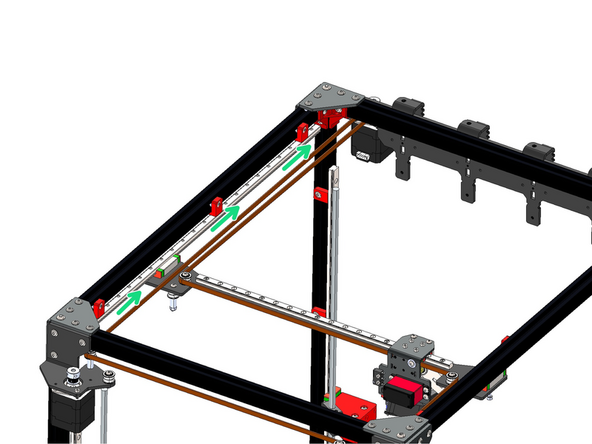 Next feed the belt down the long side of the frame going over the gantry bracket.