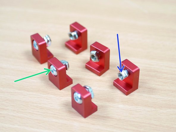 Take the 6 aluminium rail mounts and add to them M5 x 8mm bolts and M5 T-Nuts as shown.
