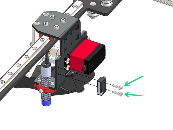 Fix the endstop onto the carriage with two M2.5 x 10mm bolts.