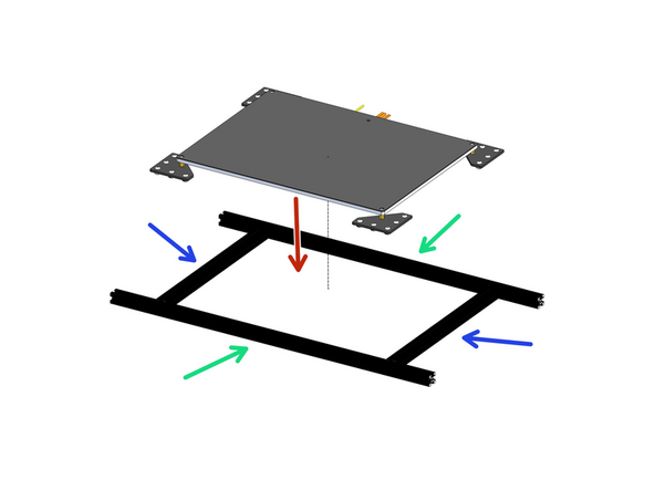 Arrange the extrusions as shown and mount the platform assembly onto them.