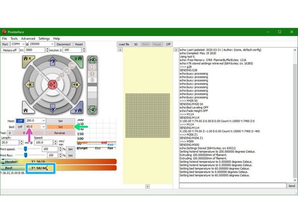 Set the bed temperature to 60 degrees Celsius.