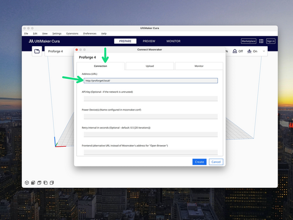In the Connection tab set the Address(URL) field to: