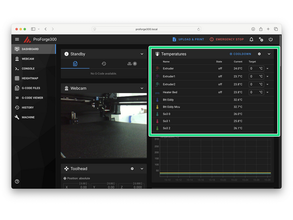 In the mainsail dashboard check that you are receiving the correct temperature readings for all installed components - i.e. room temperature