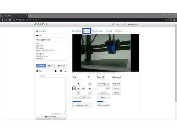 Under the Control Tab you should see a live feed from the Pi cam.
