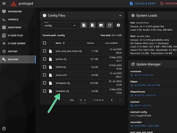 Enter the offset values into the variables.cfg file for each print head.