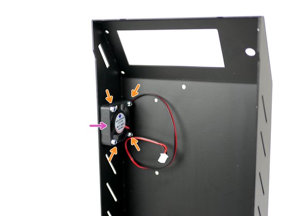 Fix the 40mm electronics fan onto the side of the base.