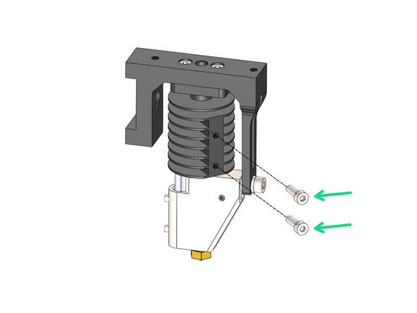 Secure the heater block assembly with two M2.5 x 8mm bolts.