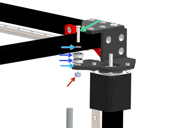 Assemble the Idler stack to the rear right motor bracket as shown.