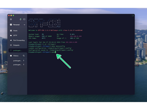 Send a make command to create the firmware file.