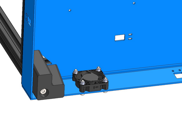 Install the fan with the sticker side facing into the base.