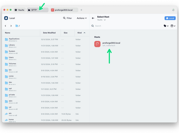 Go to the SFTP tab and press Select Host to open up the file browser for the Pi.