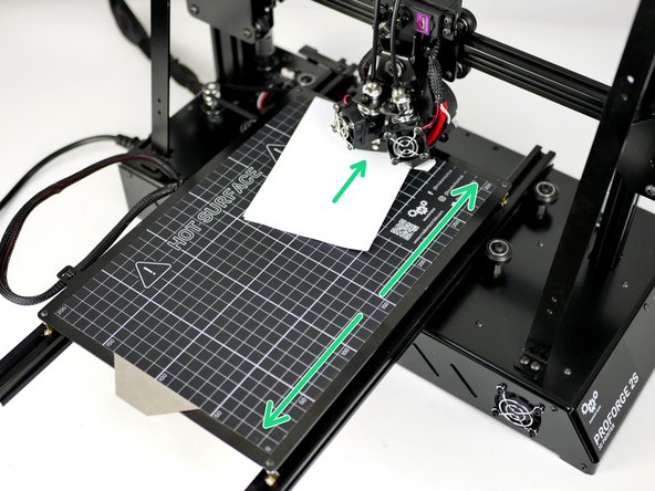 Next use the springs on the platform to level the print surface in the X-direction (or both the X &amp; Y direction if you're building the Proforge 2).