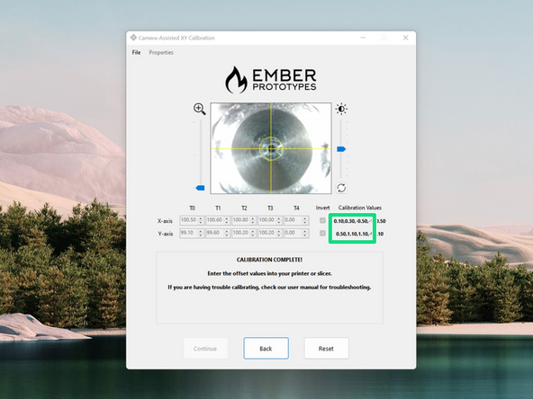 With all of the X/Y values entered in hit finish to get your offset values.